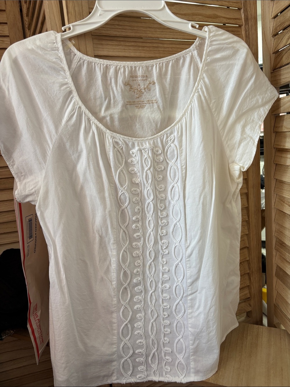 Sonoma White Embroidered Scoop-Neck Peasant Top Small